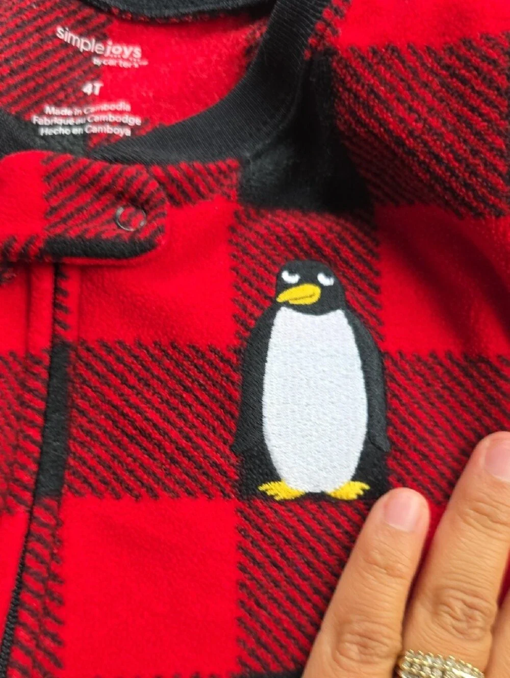 Carter's Red and Black Buffalo Plaid Kids One-Piece Footed Pajamas